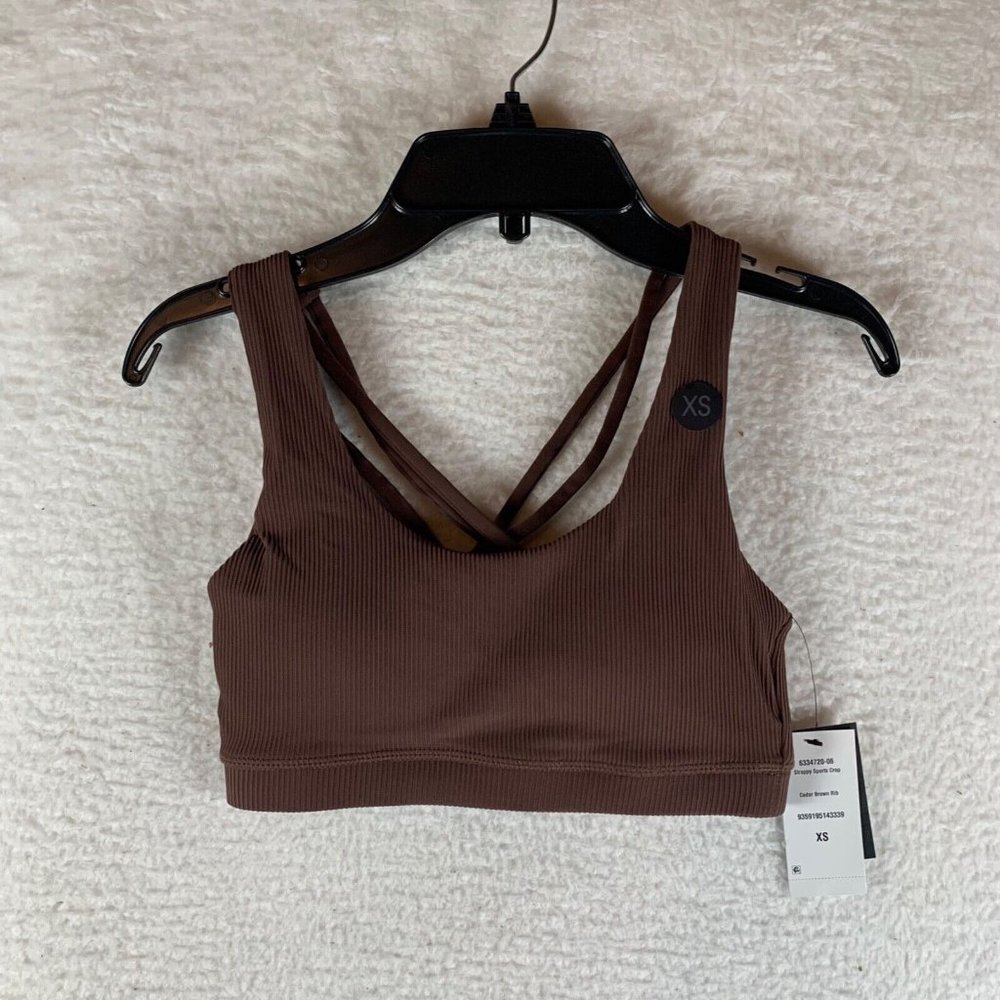 Cotton On Body Women's Strappy Sports Crop Bra Cedar Brown Rib Size XS NWOT 8261